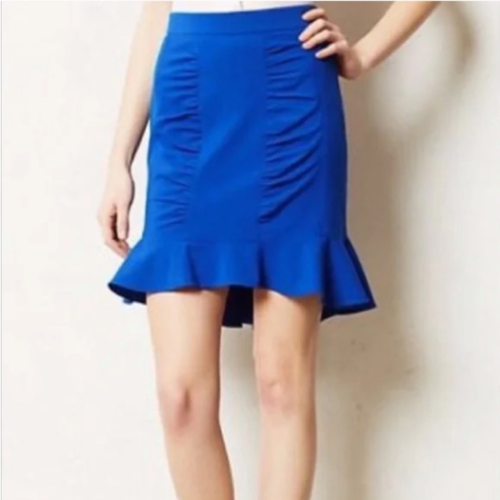 Anthropologie HD in Paris Royal Blue High Low Ruffle Pencil Skirt - Size 6